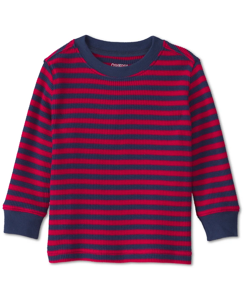 Osh Kosh Baby Boys' Long-Sleeve Striped Thermal Top and Twill Jumper, 2-Piece Set