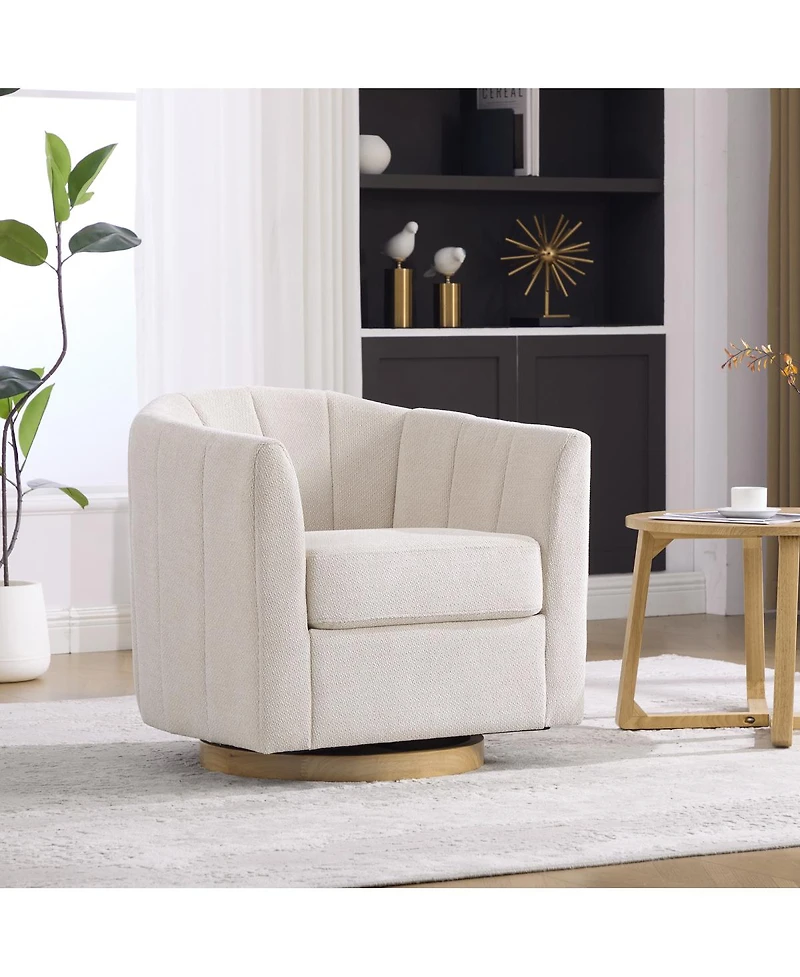 Streamdale Furniture Upholstered Chenille Swivel Barrel Chair with Solid Wood Base
