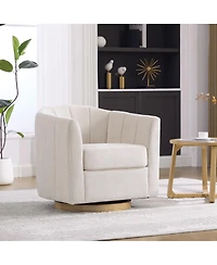 Streamdale Furniture Upholstered Chenille Swivel Barrel Chair with Solid Wood Base