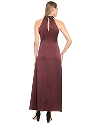 Luxely Women's Halter Gathered V-Neck Keyhole-Back Midi Dress