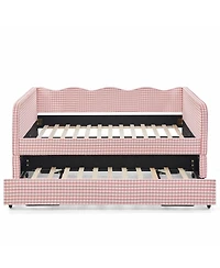 Streamdale Furniture Gingham Upholstered 3-in-1 Convertible Daybed with Trundle and Storage