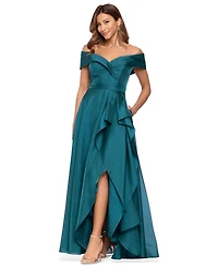 Xscape Women's Sweetheart Neck Off-The-Shoulder Ruffle Long Dress