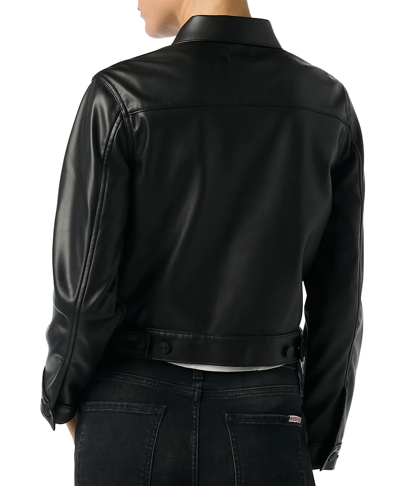 Hudson Jeans Women's Collared Neck Leather Cropped Jacket