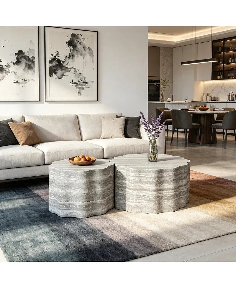 Streamdale Furniture Set of 2 Round Faux Marble Modern Minimalist Coffee Tables