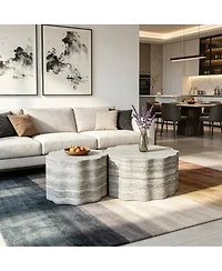 Streamdale Furniture Set of 2 Round Faux Marble Modern Minimalist Coffee Tables