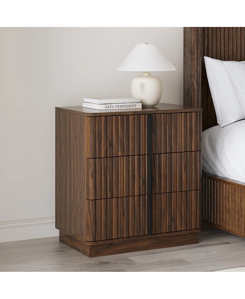 Streamdale Furniture Vintage 3-Drawer Vertical Stripe Nightstand