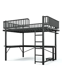 Streamdale Furniture Queen Metal Loft Bed with L-Shaped Desk, Led Lights, and Charging Station