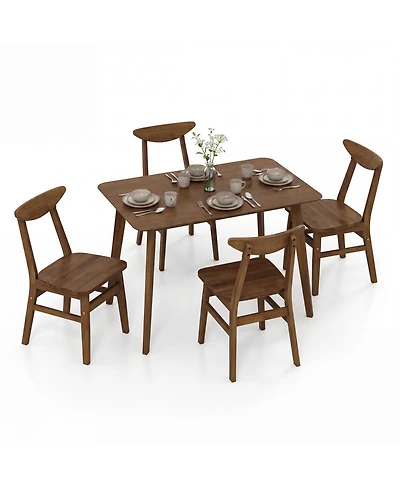 Gymax 5 Piece Solid Wood Dining Table Set Mid Century Kitchen Table and Chairs Set for 4