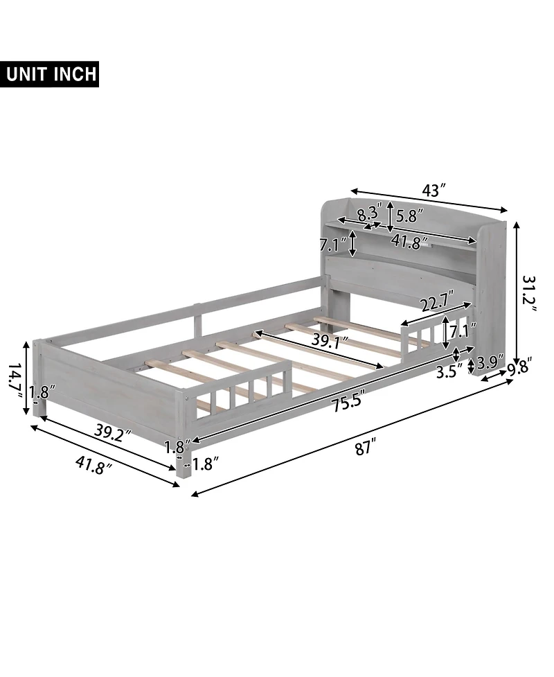 Sailvan Wood Platform Bed Frame with Led Light Storage Headboard Antique