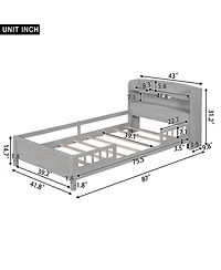 Sailvan Wood Platform Bed Frame with Led Light Storage Headboard Antique
