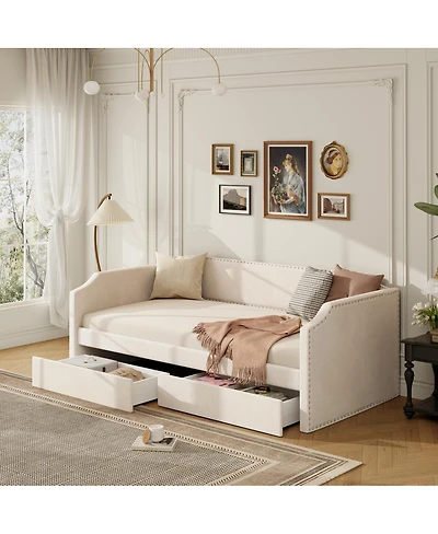 Streamdale Furniture Velvet Upholstered Daybed with 2 Drawers