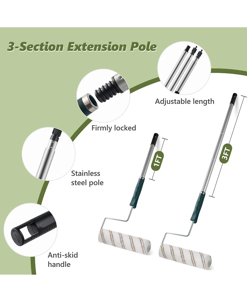 Xdovet Paint Roller Kit Extension Pole Tray Brushes Supplies