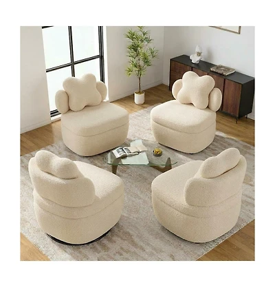homfan 360degree(s) Rotating Accent Chair Set of 4,Teddy Velvet Armchair, Heart Back Upholstered Sofa with Hidden Storage, for Living Room Bedroom