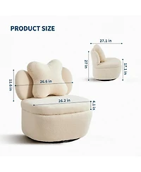 homfan 360degree(s) Rotating Accent Chair Set of 4,Teddy Velvet Armchair, Heart Back Upholstered Sofa with Hidden Storage, for Living Room Bedroom