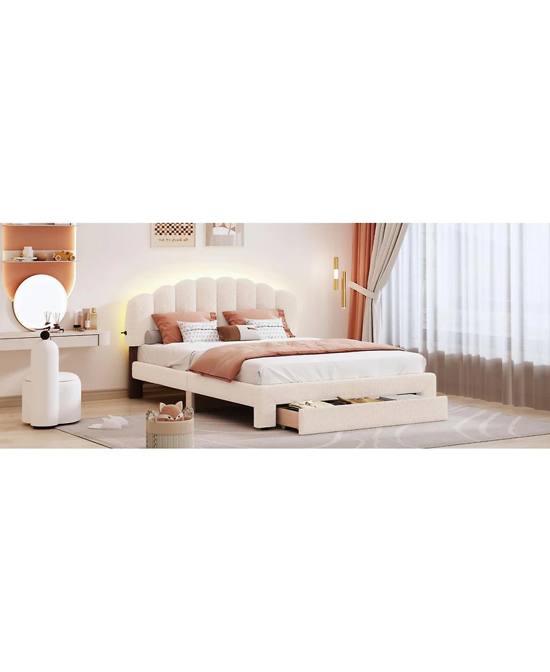 Streamdale Furniture Teddy Fleece Queen Upholstered Platform Bed with Drawer