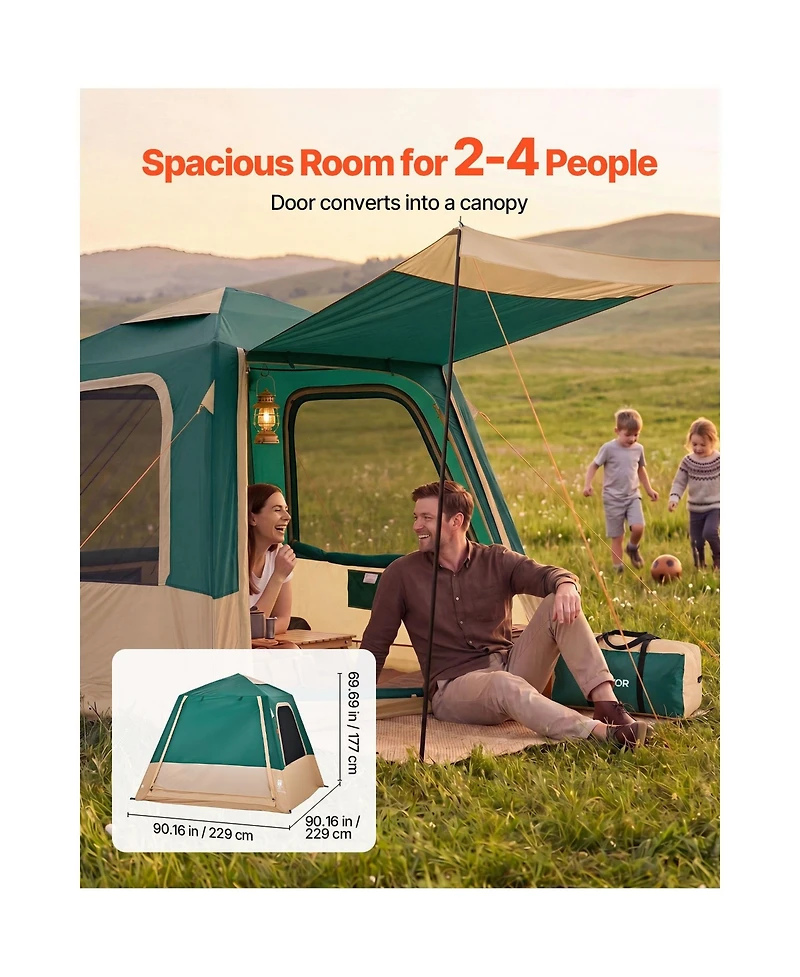 Mountaintop 4-Person Green Inflatable Cabin Tent, Rechargeable Pump, Tpu Tube, 5 Mesh Windows, Waterproof Portable with Carry Bag for Camping Hiking