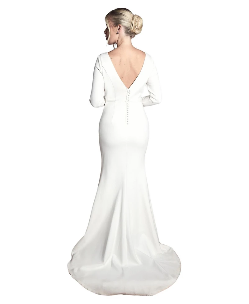 Coast Women's Slash Neck Long-Sleeve Puddle Wedding Dress