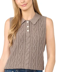 CeCe Women's Cable Knit Collared Sleeveless Sweater Vest