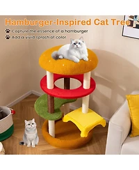 Hongge 42 Inch Burger-Shaped Multi-Level Cat Tree with Padded Top Perch