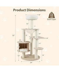 Hongge Wooden 52 Inch Cat Tree Tower with Enclosed Space Capsule