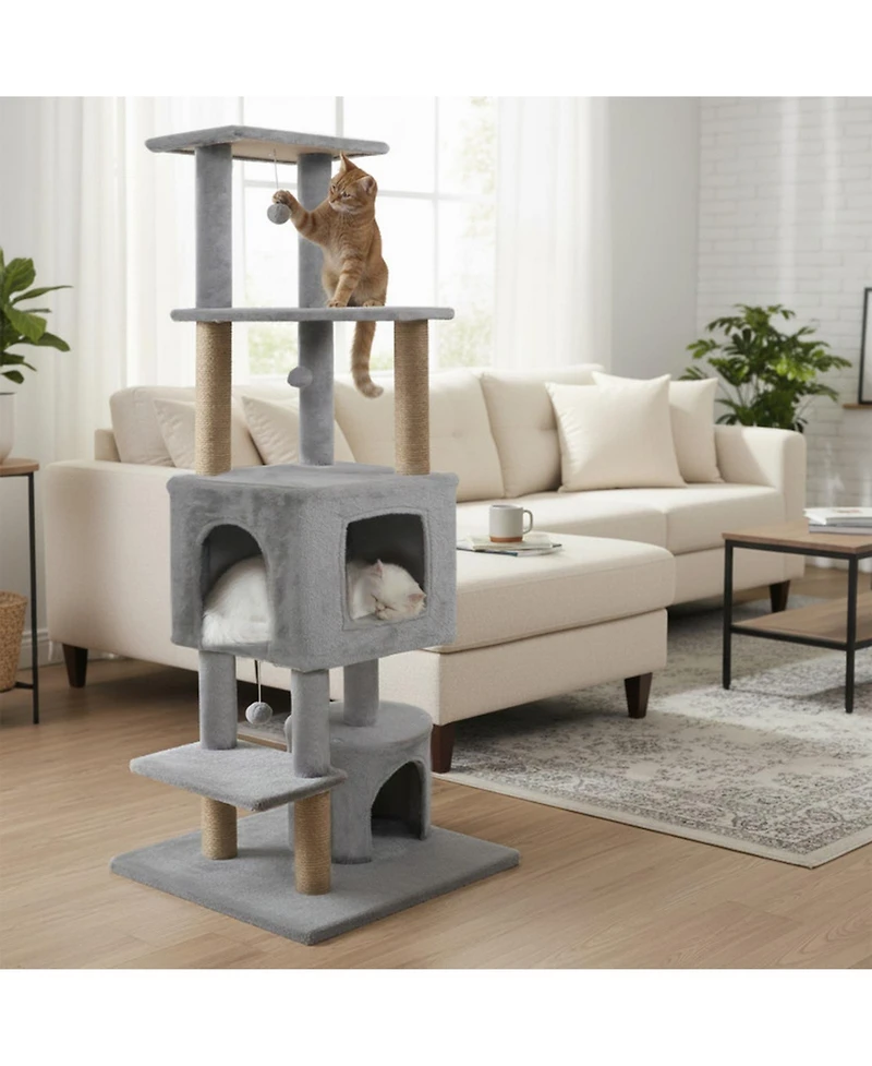 Hongge Five-Tier 64 Inch Cat Tree with Two Extra Large Condos