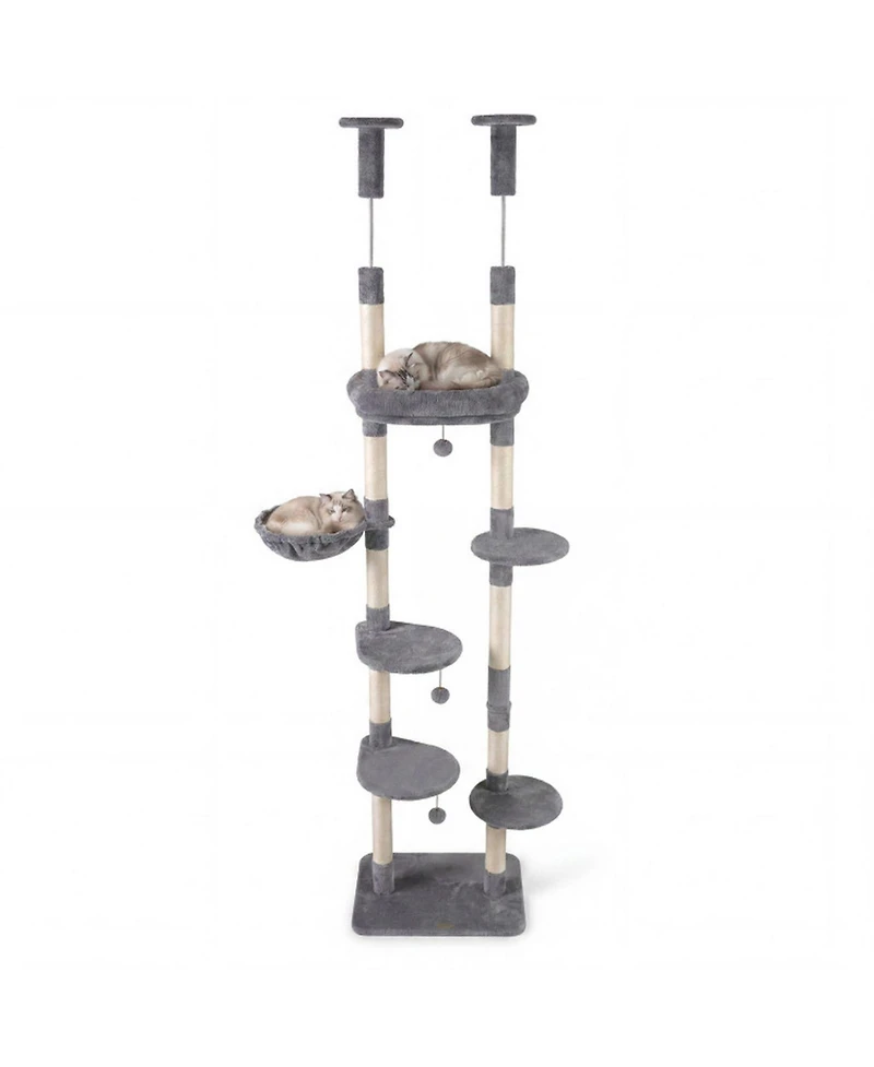Hongge Six-Tier Floor to Ceiling Cat Tree with Rotatable Plush Bed