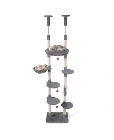 Hongge Six-Tier Floor to Ceiling Cat Tree with Rotatable Plush Bed