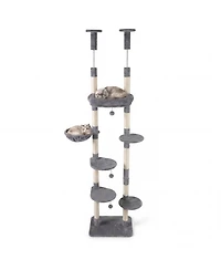 Hongge Six-Tier Floor to Ceiling Cat Tree with Rotatable Plush Bed
