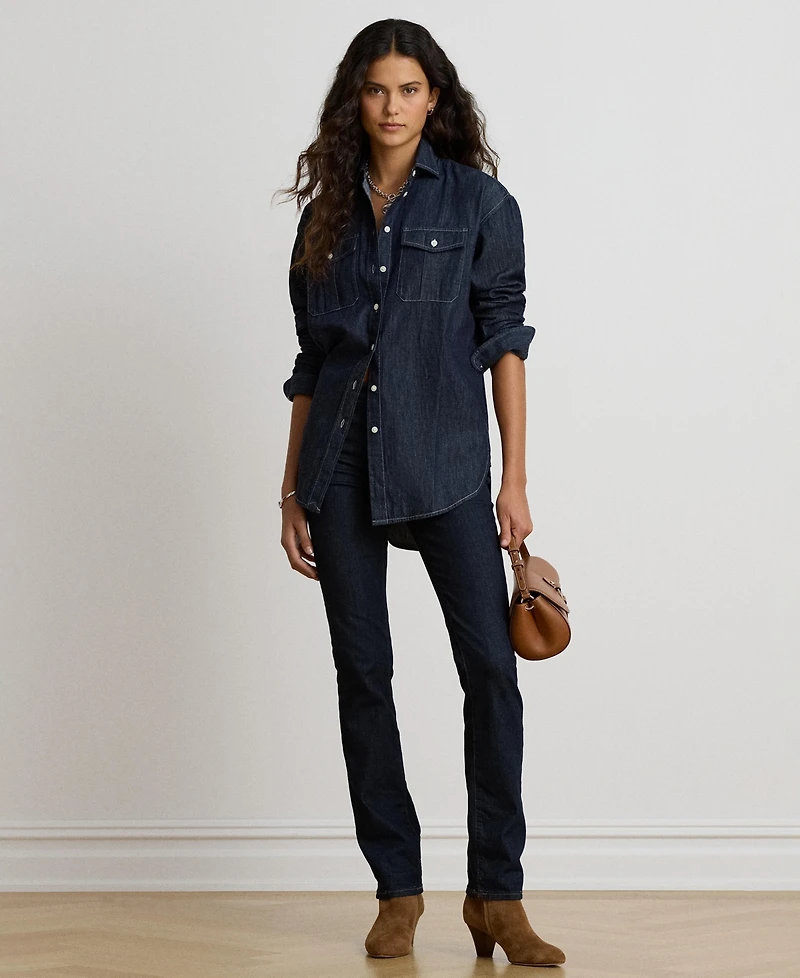 Lauren Ralph Women's Long-Sleeve Point Collar Denim Shirt