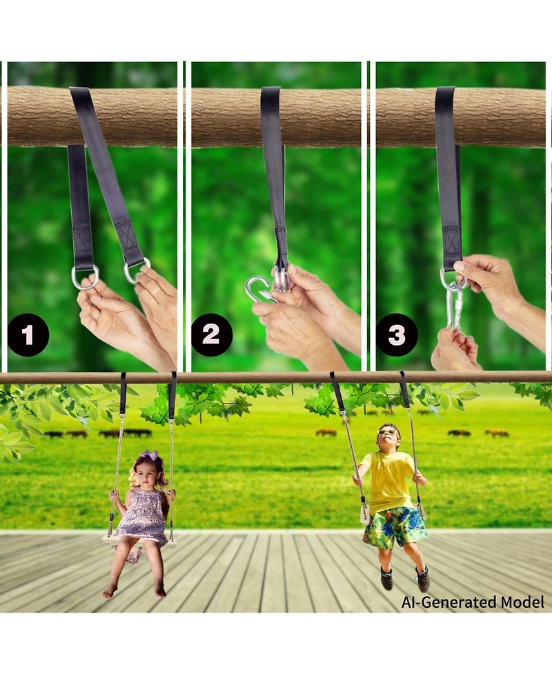 Piscifun Adjustable Nylon Rope Wooden Swing Seat With Hanging Tree Straps For Patio Yard Porch