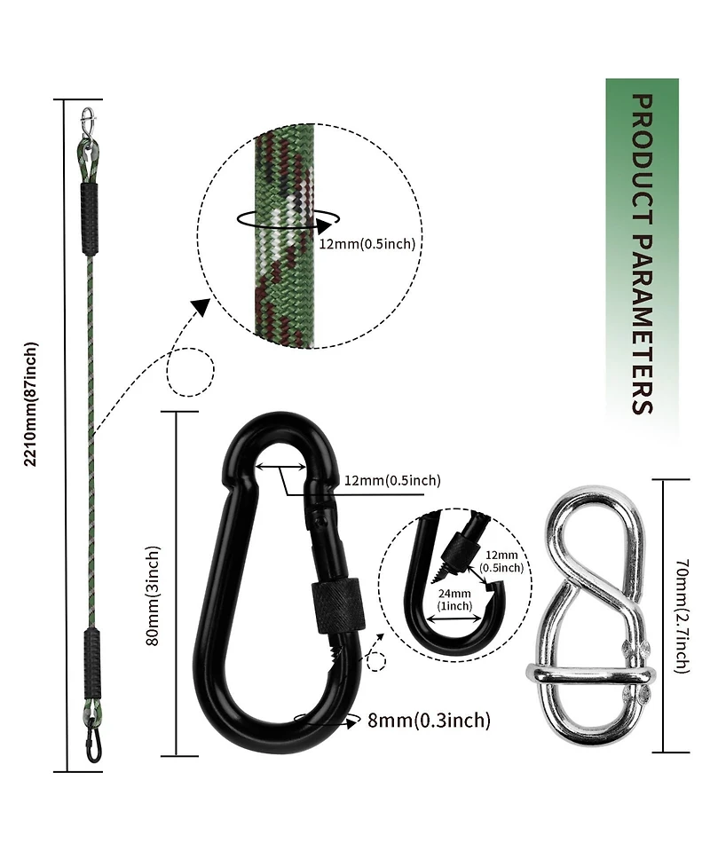 Piscifun Adjustable Heavy Duty Tree Swing Rope Hammock With Carabiners For Swing Sets