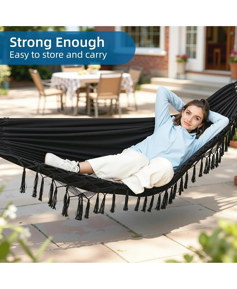 Piscifun Brazilian Style Double Hammock With Fringe 2 Person Indoor Outdoor Relaxation Easy Setup Carry Bag