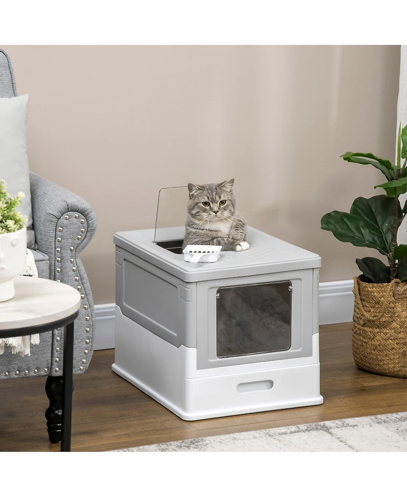 Ruie Fully Enclosed Cat Litter Box with Front Entry Top Exit and Scoop