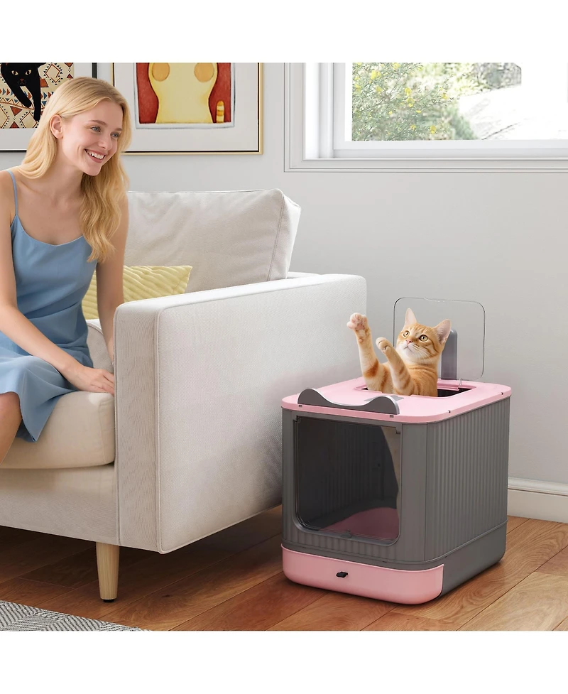 Ruie Enclosed Cat Litter Box with Front Entry Top Exit Scoop and Deodorizer Bag
