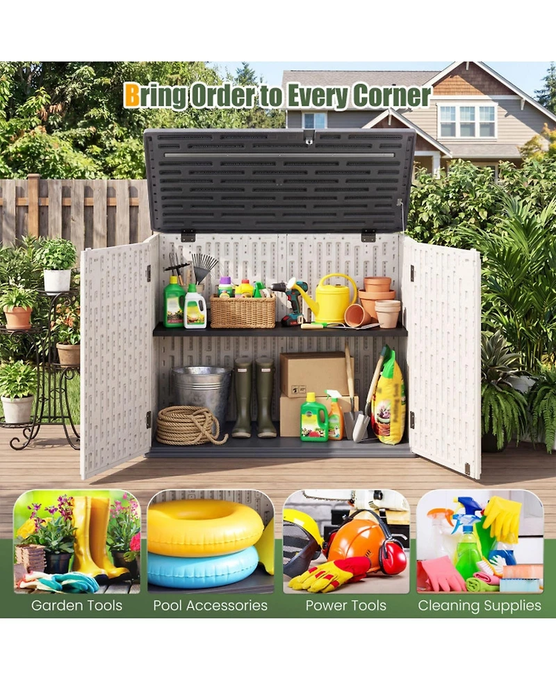 Sugift Horizontal Resin Storage Shed With Adjustable Shelf