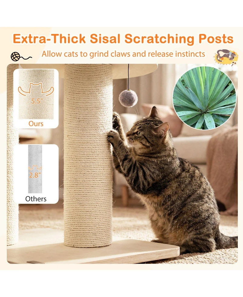 Hongge 68.5-Inch 4-Layer Wooden Cat Tree Tower with Sisal Posts