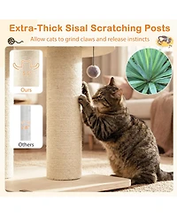 Hongge 68.5-Inch 4-Layer Wooden Cat Tree Tower with Sisal Posts