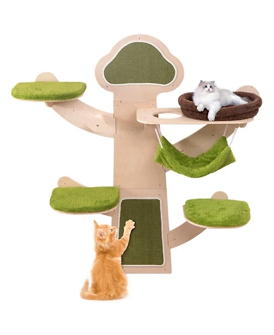 Hongge Wall-Mounted Cat Shelves Set with Cushioned Perches, 71 Inch