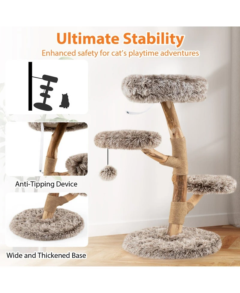 Hongge Pear Wood Cat Tree with Jute Scratching Posts, 35.5 Inch