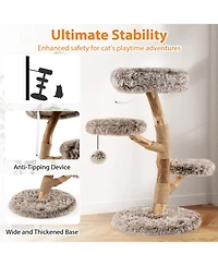 Hongge Pear Wood Cat Tree with Jute Scratching Posts, 35.5 Inch