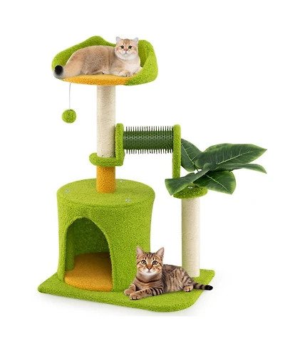 Hongge Palm Tree Cat Tower with Artificial Leaves, 31 Inch