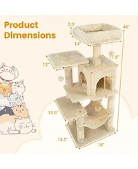 Hongge 44 Inch Multi-Level Cat Tower with Roomy 2-Door Condo