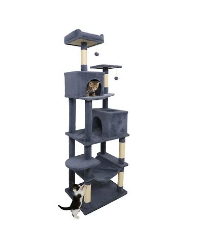 Hongge 58 Inch Modern Cat Tower with Wide-Entrance Cat Condos