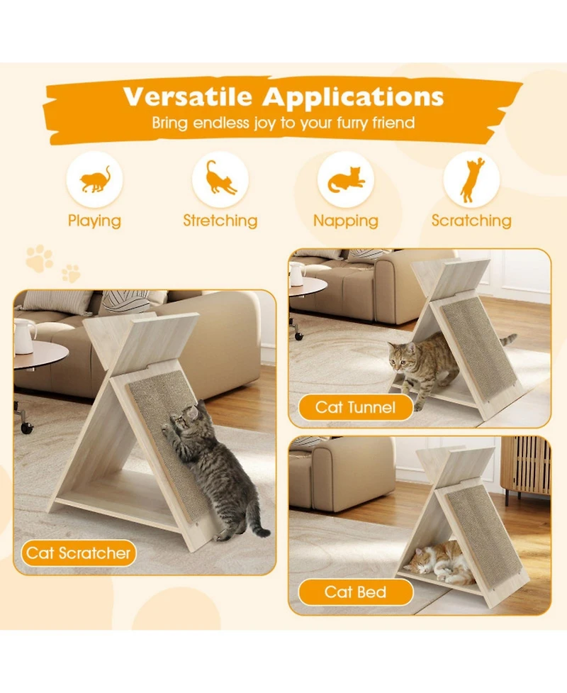 Hongge Corrugated Cardboard Cat Scratcher Lounge with Wooden Frame