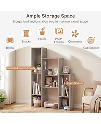 Hongge Modern Cat Bookshelf Tree with 8-Section Storage Cabinet