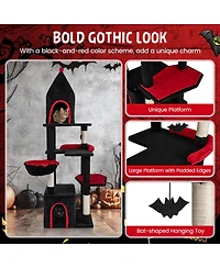 Hongge Gothic 63 Inch Cat Tree with Elevated Top Cave for Large Cats