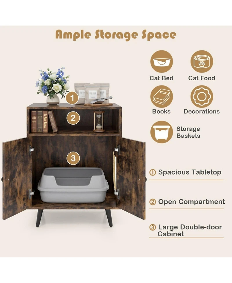 Hongge Industrial Cat Litter Box Enclosure with Cat-Shaped Entry Tabletop and Open Compartment