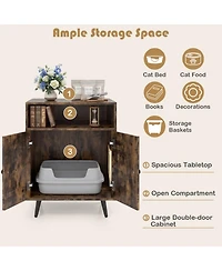 Hongge Industrial Cat Litter Box Enclosure with Cat-Shaped Entry Tabletop and Open Compartment