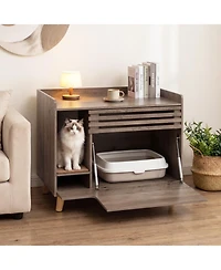 Hongge Cat Litter Box Enclosure with Flip-Down Door Ventilation Panel and Scratching Mat
