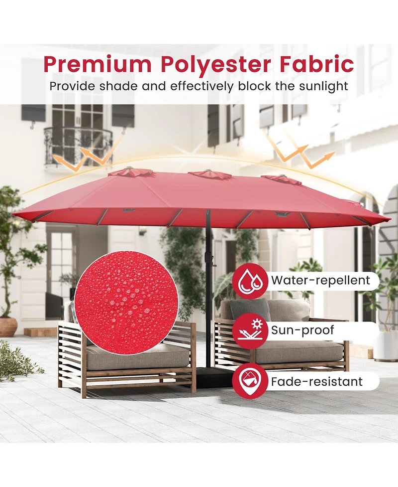 Sugift 15 Feet Double-Sided Twin Patio Umbrella with Crank and Base